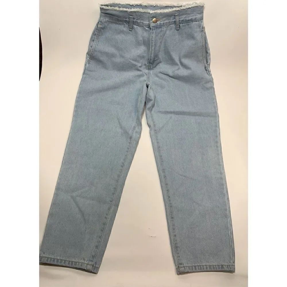 Refka Casual Women's Fringe Detail High Waist Boyfriend Jeans Ice Blue Size 8